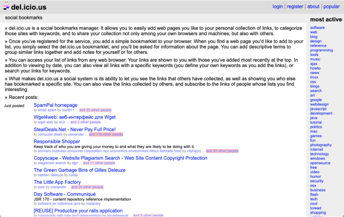 According to the Internet Archive, this is approximately what the Delicious homepage looked like on September 16, 2005.