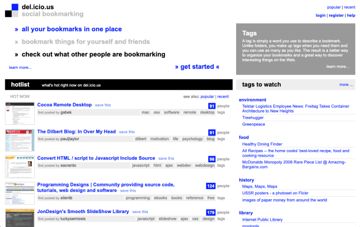 According to the Internet Archive, this is approximately what the Delicious homepage looked like on October 11, 2006.